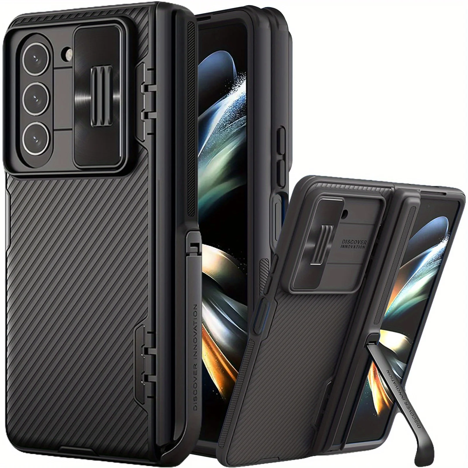 Чехол для Samsung Galaxy Z Fold 5 с подставкой, чехол со встроенной скользящей камерой и шарнирной защитой, противоударный нескользящий чехол с подставкой
