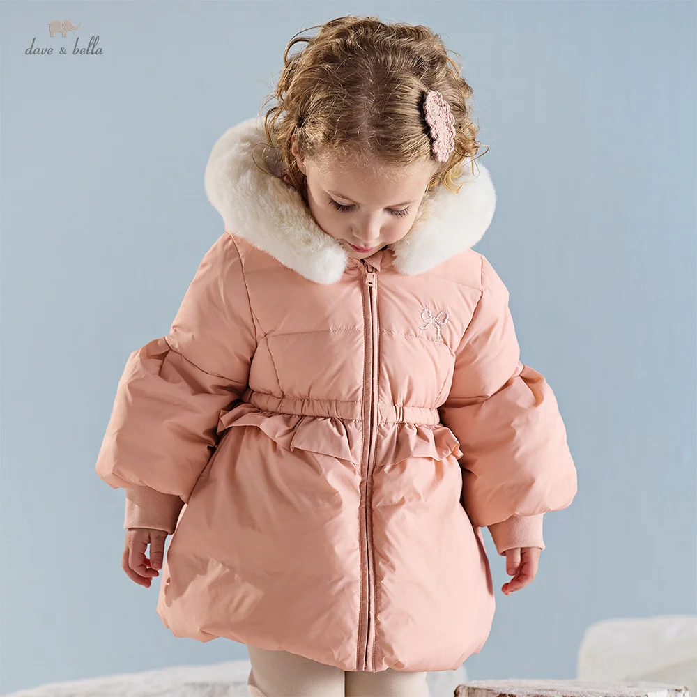 Dave Bella Meisjes Donsjack Herfst Winter Kinderen Pluche Capuchon Dikke Overjas Baby Witte Eendendons Top Kinderkleding DB4253766