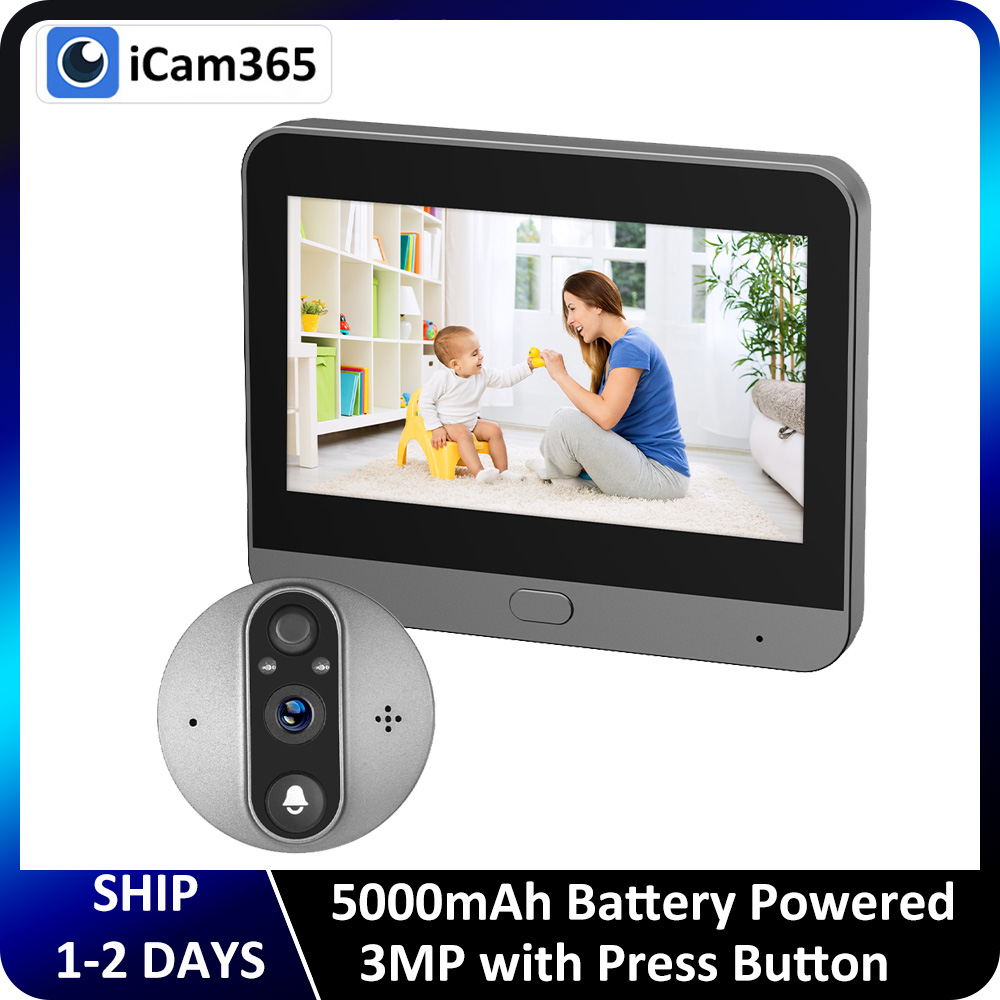 3MP 2.4G WiFi дверной звонок ICam365 APP 5000mAh дверной глазок ИК ночное видение дверной глазок камера видеодомофон цифровой просмотрщик