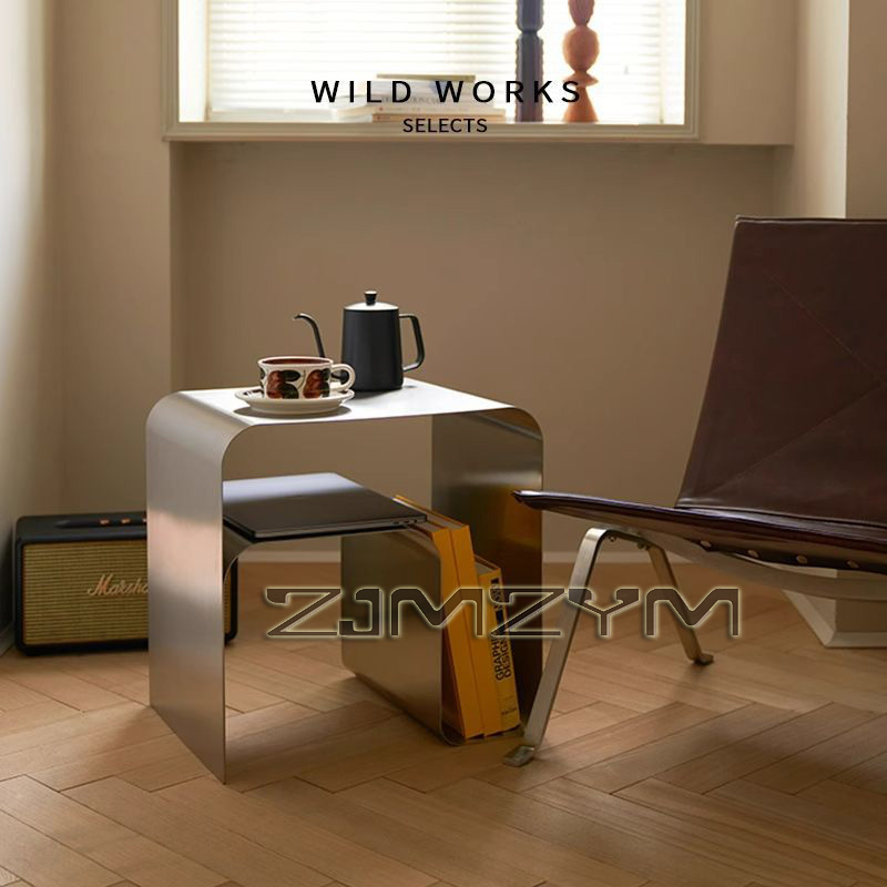 Nordic Stainless Steel Tea Table Minimalist Bedside Nightstand Modern Sofa Corner Accent Table for Bedroom Coffee Desk