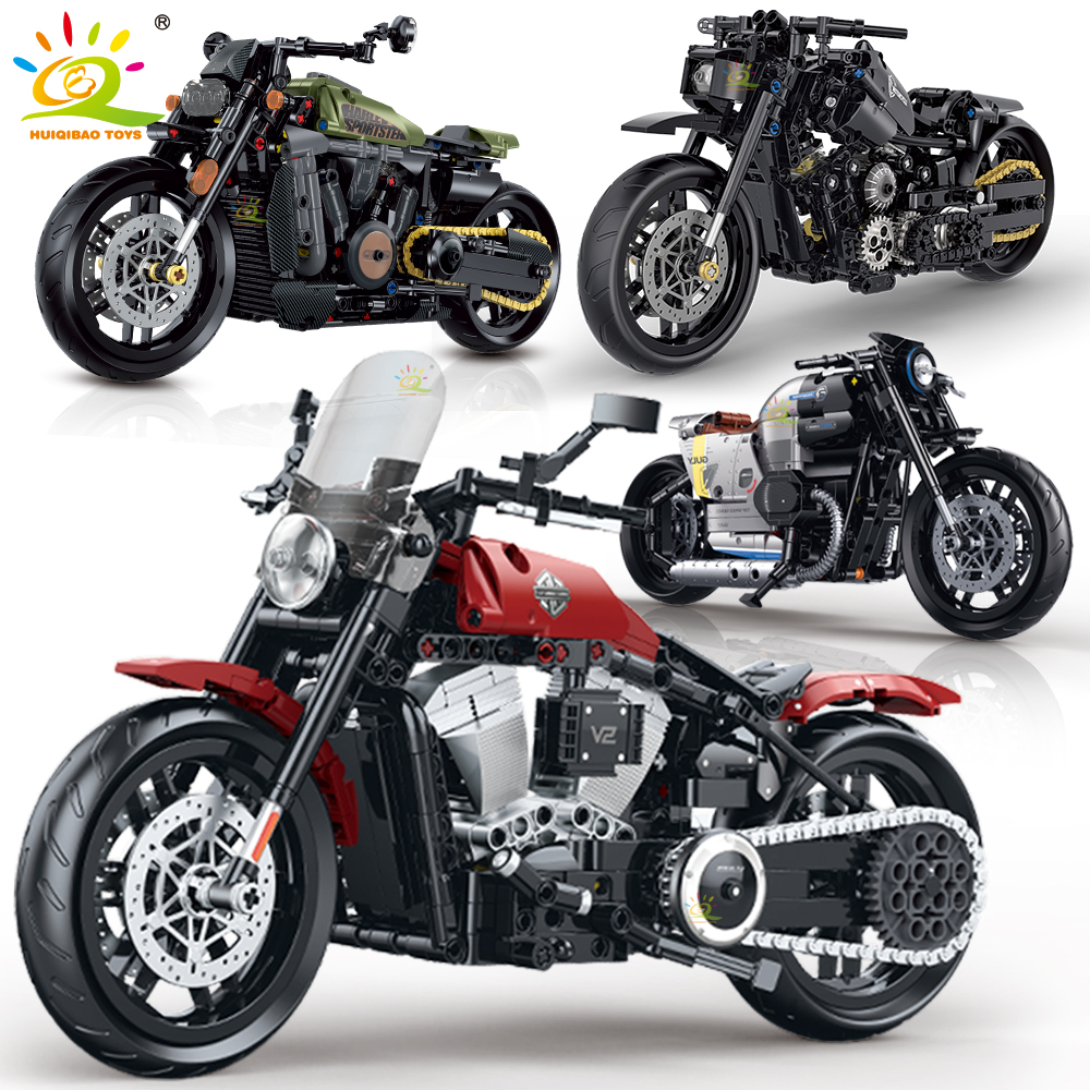 HUIQIBAO 1:8 Klassieke Motor Bouwstenen High-tech Model Moto City Racer Bricks Speelgoed voor Kid Jongen Kinderen Volwassen MOC auto Set