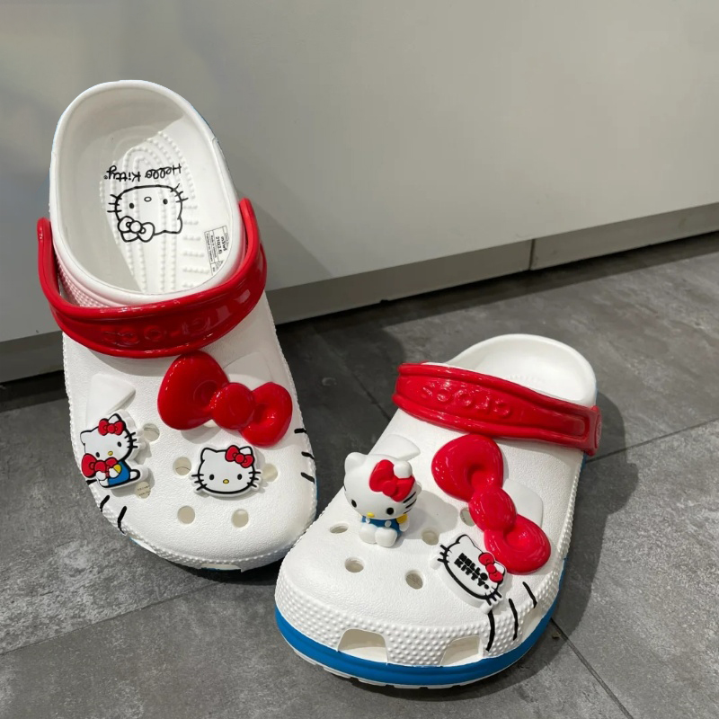 Miniso sanrio hello kitty buraco sandálias chinelos kt gato sandálias kawaii eva anime casa sapatos de praia chinelos de verão adulto crianças presente