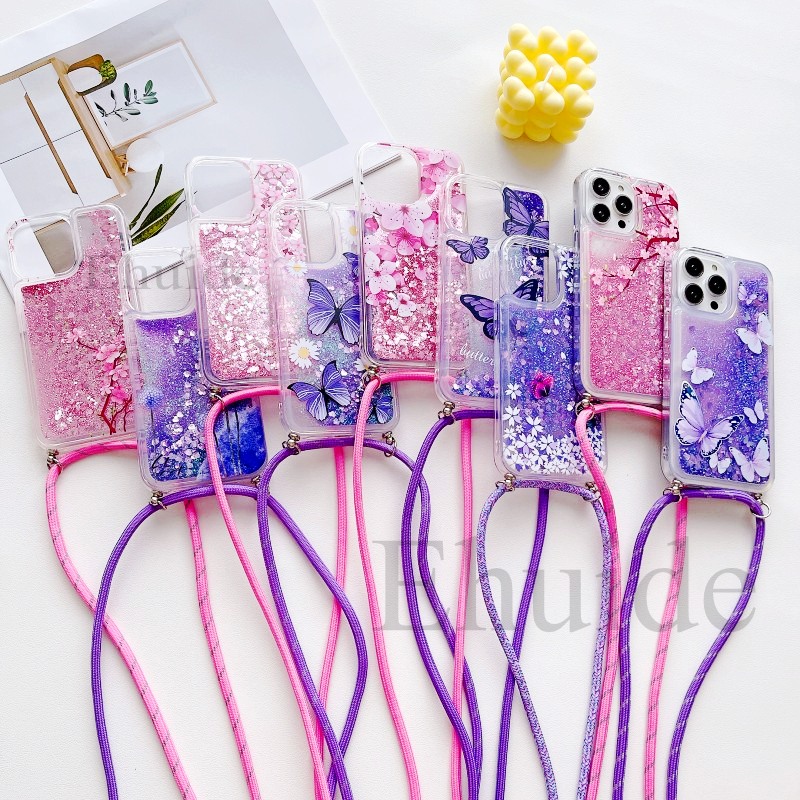 Luxury Liquid Glitter Quicksand Crossbody Strap Neck Lanyard Case For iPhone 17 16 15 Pro Max 11 12 13 Mini 14 Plus 16E Cover
