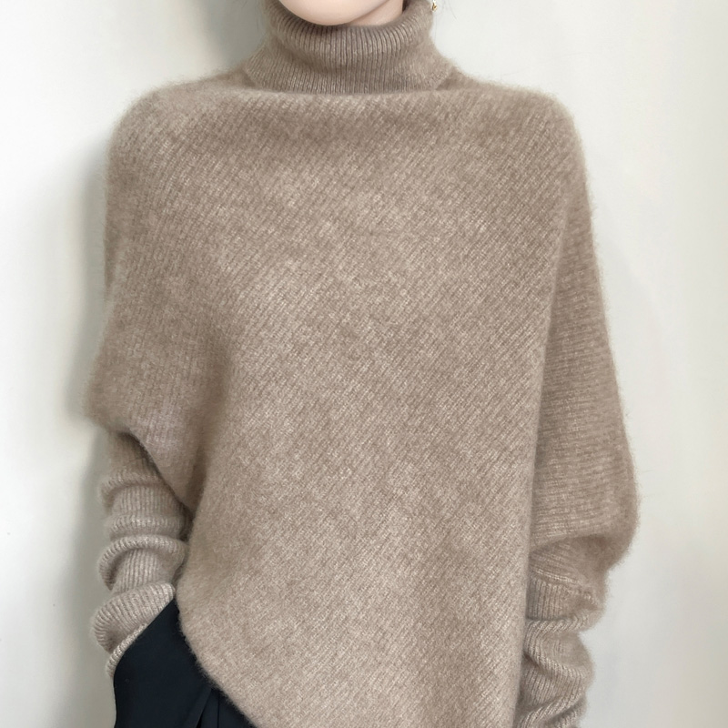 100% Wełna Merino Jesień Zima Rękawy Nietoperz Golf Pulower Długi Rękaw Dzianina Modny Stylowy Ciepły Damski Kaszmirowy Top
