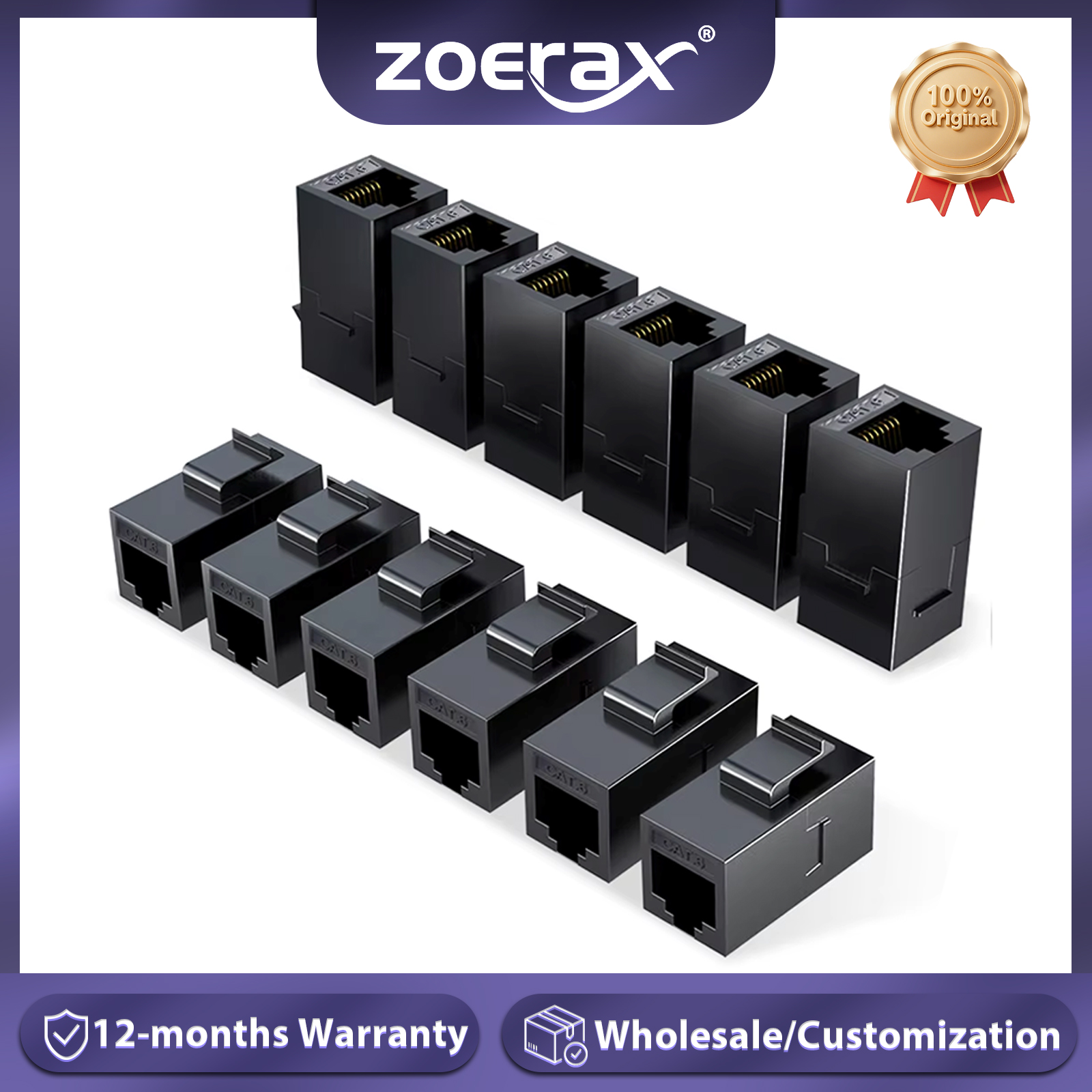 ZOERAX RJ45 Cat6 Cat5e Keystone-Koppler, Buchse auf Buchse Cat6 Cat5e Keystone-Buchse, UTP Keystone-Kopplungseinsatz, Schwarz