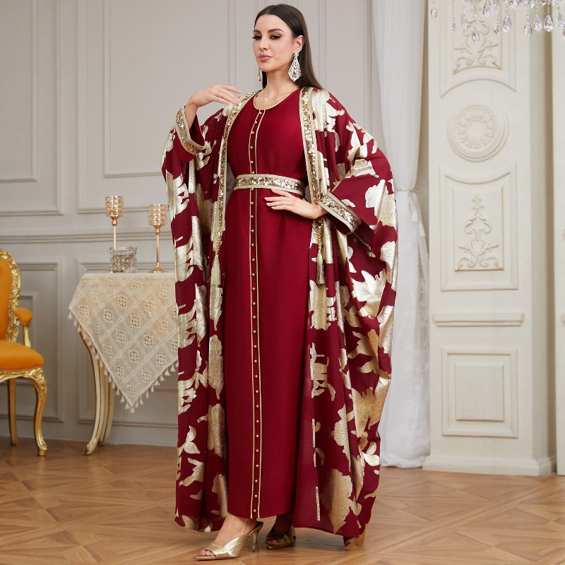 Robe musulmane arabe marocaine Abaya, ensemble 2 pièces pour femmes, Abayas du Ramadan, Dubaï, Turquie, Islam, Kaftan Longue Musulmane, Vestidos Largos 2022