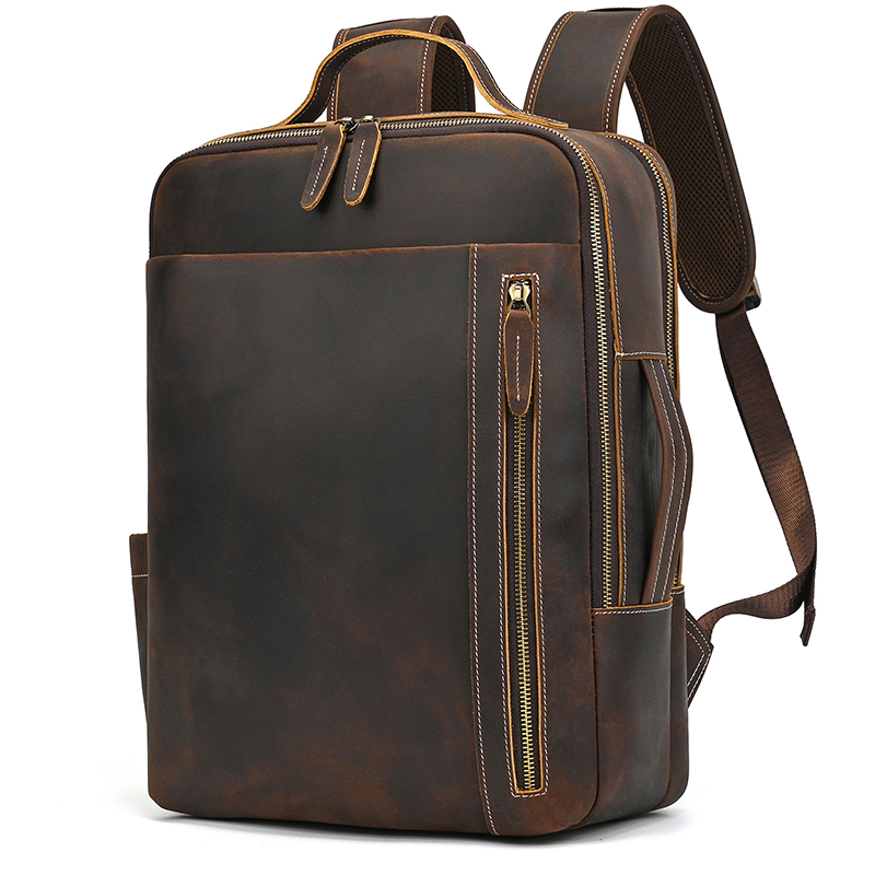 2025 New Arrivals Leather Backpack For Travel Men Male Cowhide Leather Laptop Bag 15.6" 17 Double Shoulder Bagpack For Man Retro