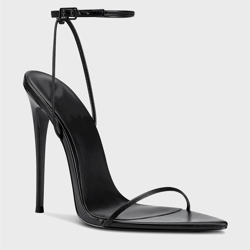Nuovi Sandali Neri Piatti con Tacco Sottile e Stile Sensuale, Sandali a Punta con Tacco Alto per Donne, Disponibili in Taglie Grandi 33-46