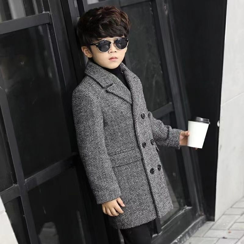 Jungen Herbst Winter Gesteppte Verdickte Wolle Mantel Koreanischen Stil Neue Große Kinder Mittlere Länge Stilvolle Mantel