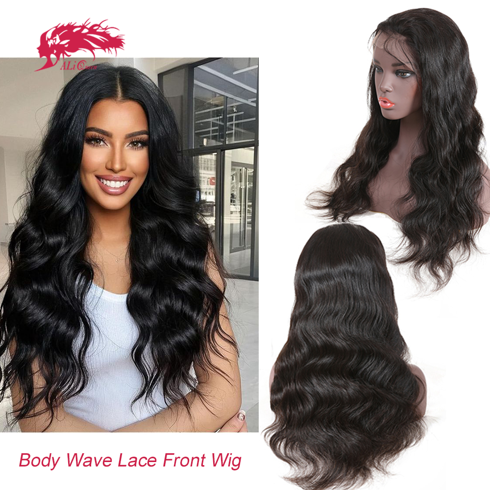 Ali rainha onda do corpo hd peruca frontal do laço transparente 13x4 & 13x6 frente cabelo virgem cabelo humano 180 densidade cor natural 10-16 polegada