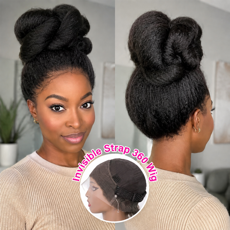 Peruca de Cabelo Humano Liso Kinky Smilegirl, Peruca Frontal 360 de Cabelo Humano com Densidade de 200%, Peruca de Cabelo Humano Liso Yaki 18 Polegadas, Perucas Frontais 360 de Cabelo Humano para Mulheres Cor Natural