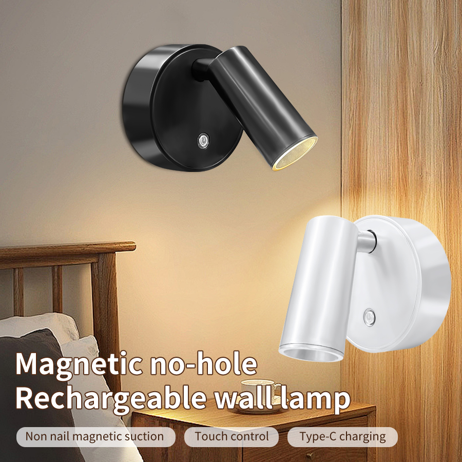 Lâmpada de parede led magnética sem fio com interruptor de toque recarregável luz noturna holofote brilho cor regulável armário do quarto