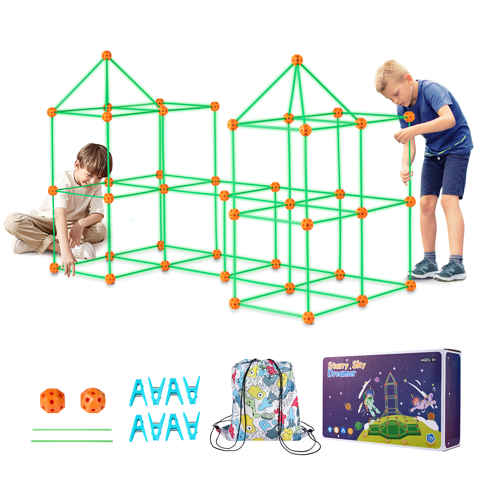 SucceBuy Fort Bausatz Kinder DIY Indoor Castle Perlenstiel mit 96 Stangen und 44 Bällen Spielzelt Spielzeug für 4+ Kindergeschenke