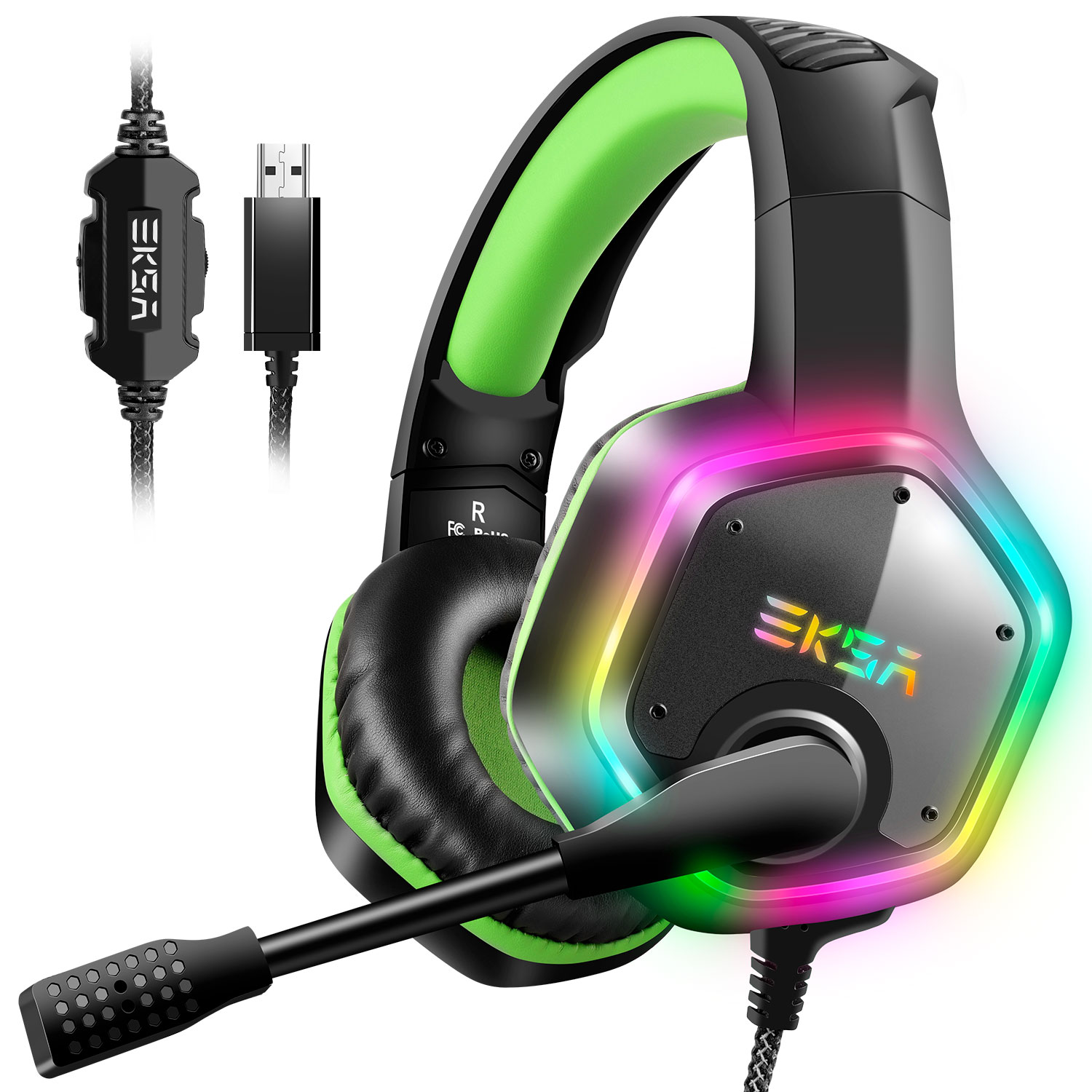 Игровая USB-гарнитура для ПК/PS4/PS5 7,1, проводные компьютерные наушники с объемным звуком, с шумоподавлением, микрофоном, RGB, для геймеров