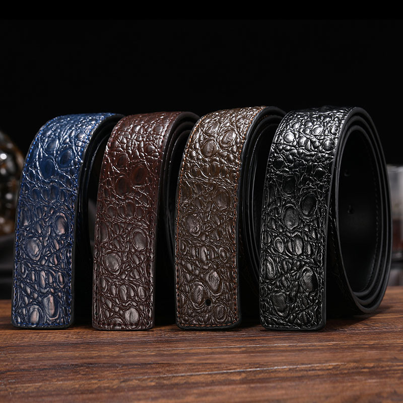 Cintura da Uomo di Lusso con Motivo Coccodrillo 3,8cm/3,5cm, in Vera Pelle di Vacchetta a Due Strati, Senza Fibbia, Adatta per Fibbie a Perno