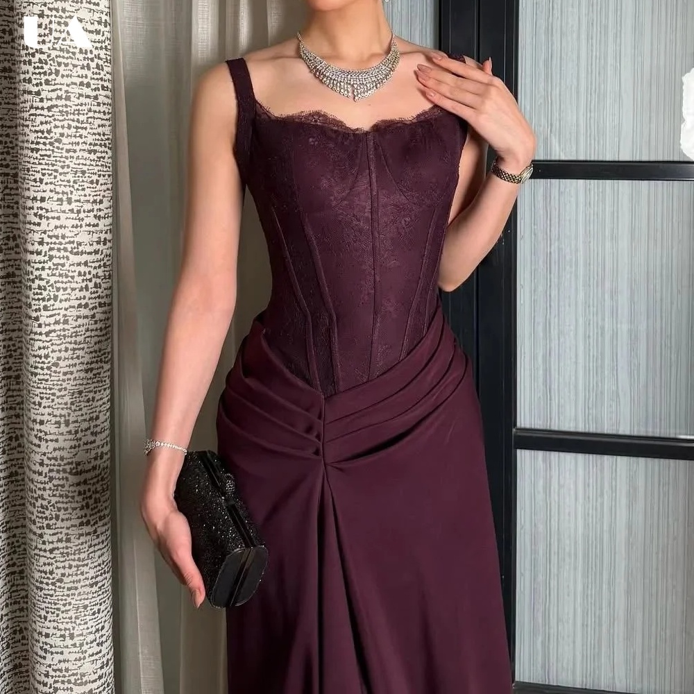 ULBYANRY Sukienka na studniówkę z prostym krojem i koronkowym wykończeniem, elegancka sukienka wieczorowa na ramiączkach spaghetti, marszczona, vintage sukienka bez rękawów na imprezę
