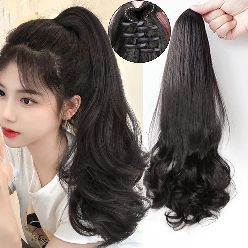 Grampo de garra longa e reta sintética em extensões de cabelo de rabo de cavalo 50cm resistente ao calor pedaço de cabelo de rabo de cavalo para mulheres festa diária