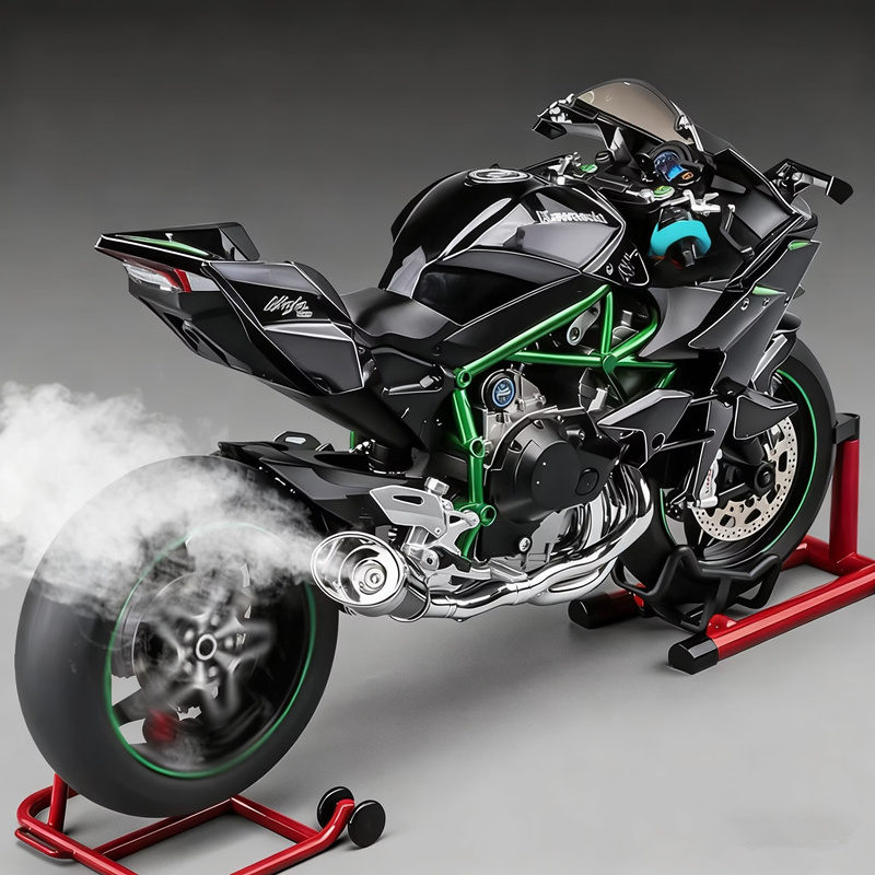 Model motocykla sportowego ze stopu Key Control 1:9 H2 H2R, odlewany, model motocykla wyścigowego na torze, dźwięk, światło, funkcja rozpylania, zabawka dla dzieci, prezent.