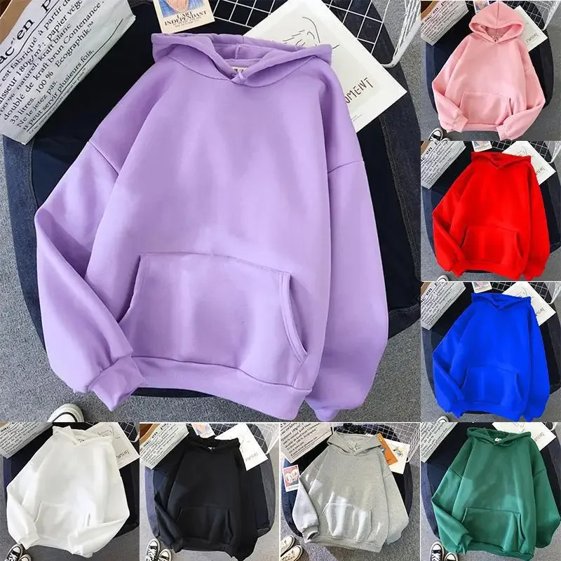 Sudadera con capucha Lisa informal para mujer, sudaderas elásticas cómodas, ropa cálida con bolsillos holgados, jerséis de calle a la moda para mujer 2024