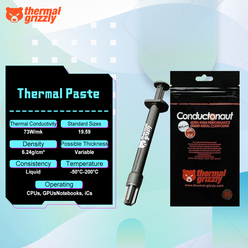 Thermische Grizzly Conductonaut 73 W/mk Vloeibare Metalen Koelpasta voor CPU GPU Cooling PC AMD Intel Processor Koeler Koelpasta