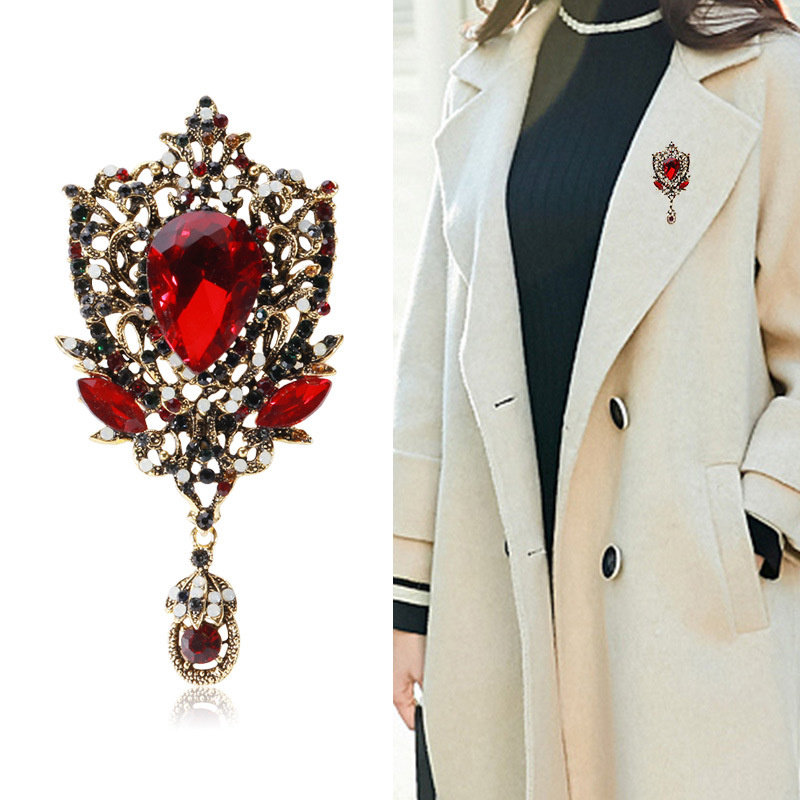 Broche Atmosphérique en Verre avec Strass en Alliage Fin, Pendentif Créatif Rétro, Accessoires de Vêtements pour Femmes