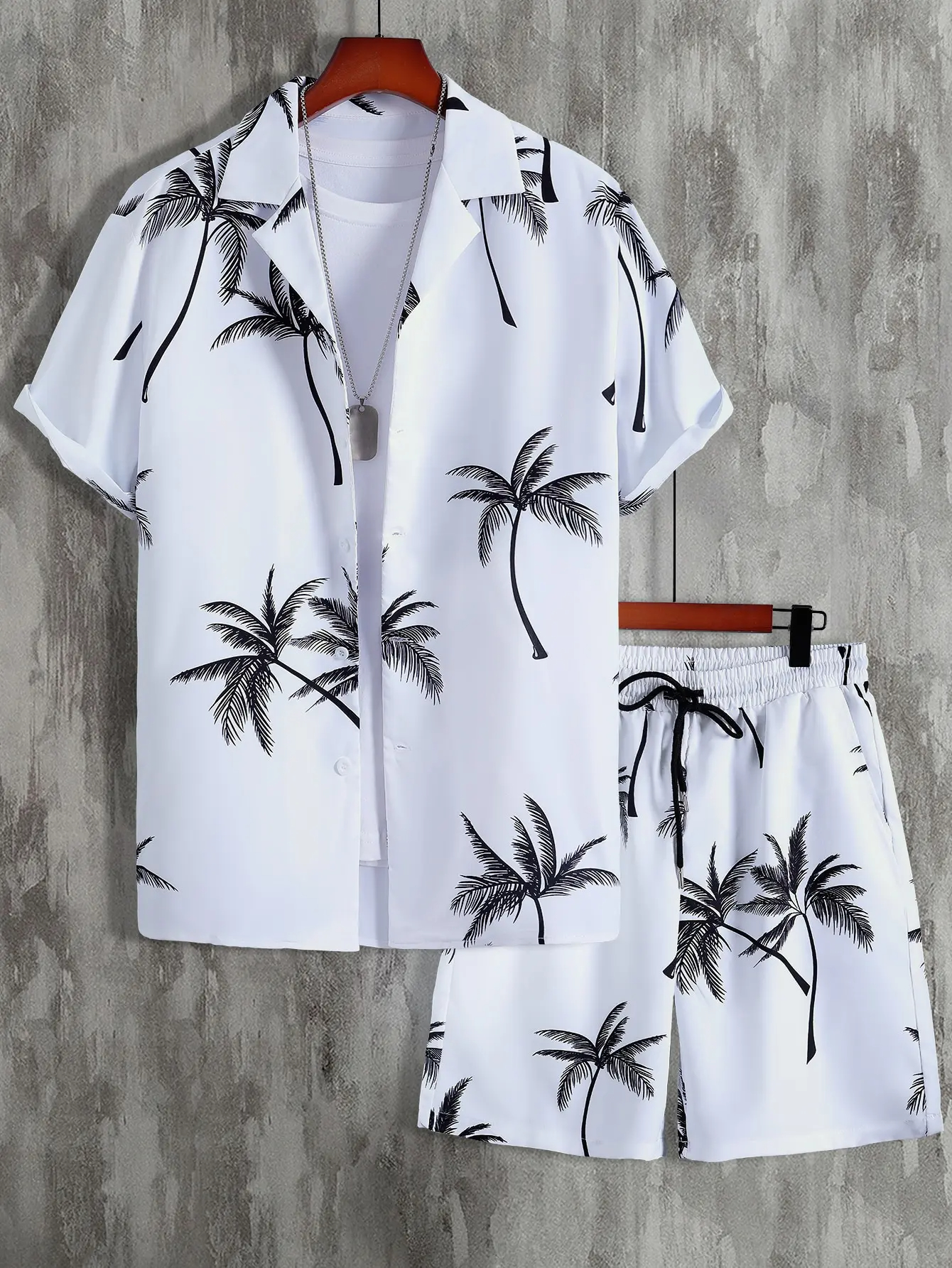 Conjuntos de camisas de calle de verano para hombre, camisa informal de manga corta con solapa a cuadros de árbol de coco y estampado 3d, pantalones cortos de playa, trajes hawaianos
