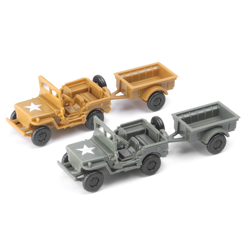 Jeep Willys de la Segunda Guerra Mundial con cubo colgante, vehículo militar de 4,5 cm, juguetes de modelos de coche para montar, 1/72