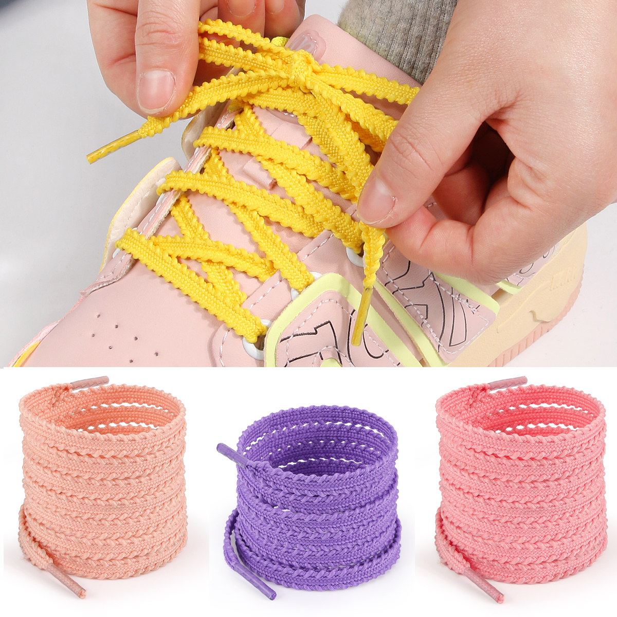 1 Paio di Lacci Piatti Intrecciati da 0,7 mm, Design a Spiga di Grano e Ingranaggi, per Scarpe Casual e Sneakers Sportive