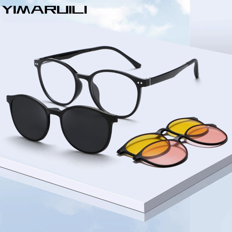 YIMARUILI Mode TR90 Magnetisch Gepolariseerde Clip-on Bril Retro Ronde Optische Recept Brillen Frame Mannen en Vrouwen 6218