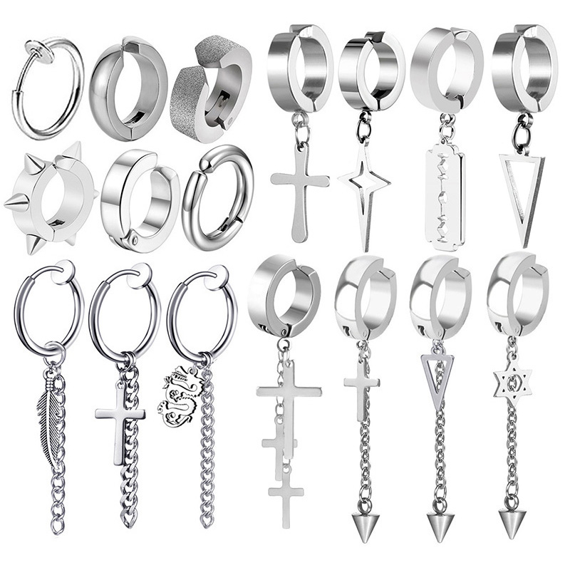 WKOUD-Boucles d'Oreilles Punk en Acier Inoxydable pour Homme et Femme, réinitialisation d'Oreille Indolore, Street Pop, Non Piercing, Faux Bijoux, Cadeau, 1 Pièce