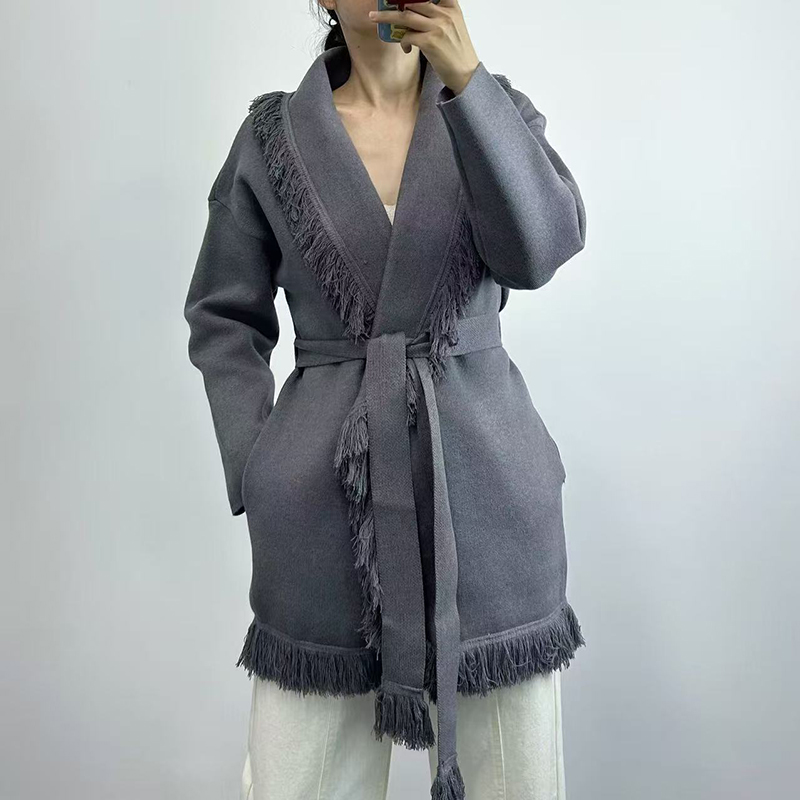 Cárdigan largo de punto de lana con flecos para mujer, abrigo retro de manga larga con solapa holgada, alta calidad, otoño, nuevo estilo, 2025.