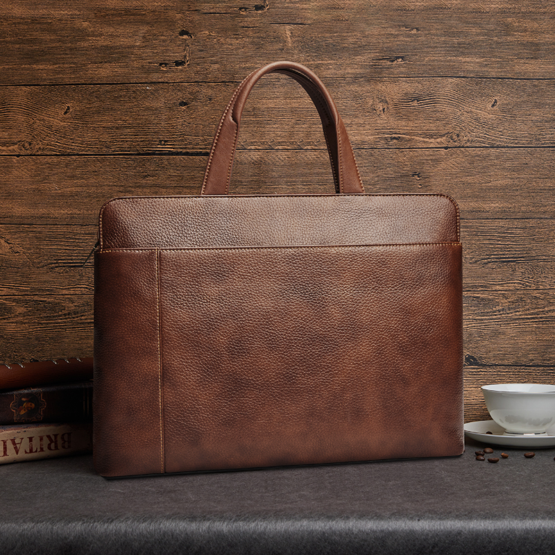 Leisure briefcase, fashionable cowhide computer bag, multifunctional handbag