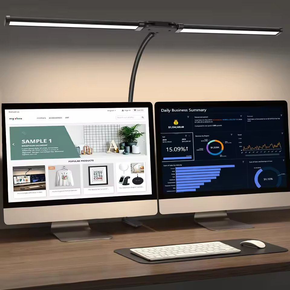 Lampe de bureau LED pour maison et bureau, Double tête, gradation continue, lampes de lecture pour le soin des yeux, 3 modes de couleur, lampes de Table flexibles et réglables pour PC