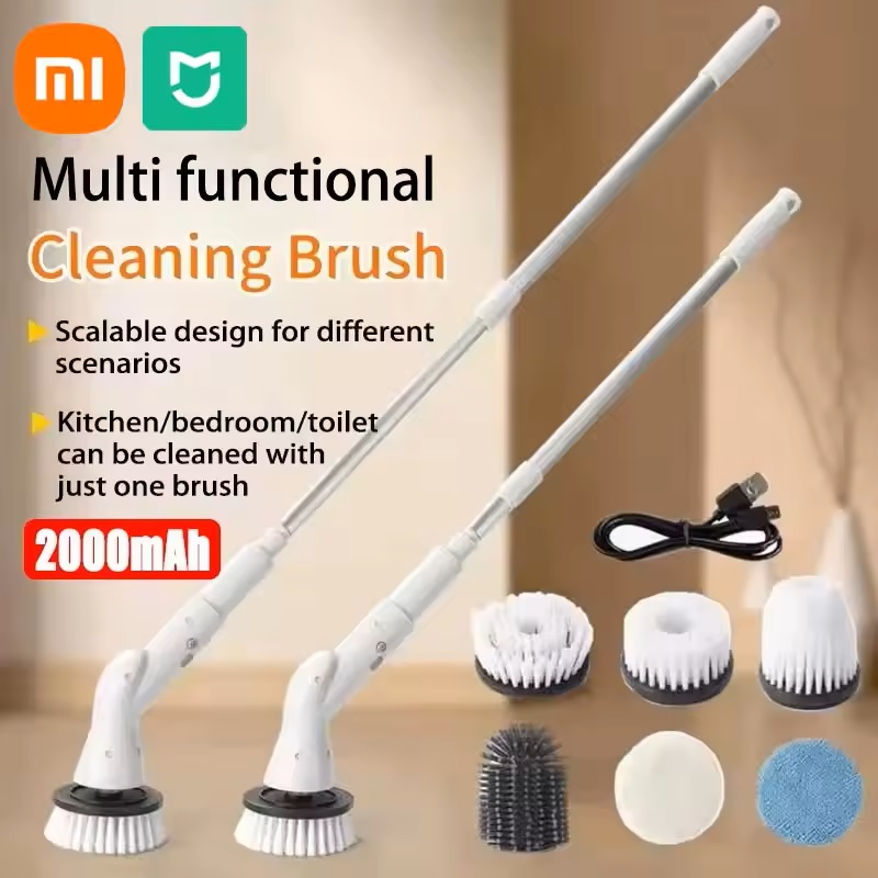 Xiaomi MIJIA 6 en 1 potente cepillo de limpieza eléctrica cepillo limpiador giratorio inalámbrico cabezales de limpieza profunda para baño cocina