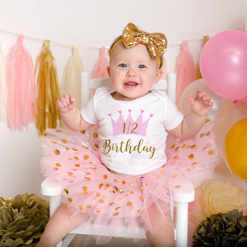 Nó My 1/2 Sinh Nhật Bé Gái Sinh Nhật Bộ Trang Phục Bánh Đập Tan Bộ Trang Phục Sinh Nhật Áo Sơ Mi Tutu + Bodysuits Đầm bộ Quần Áo