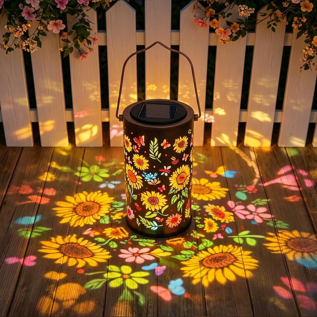 Sonnenblumen-Solar-Projektor-Laterne, hängende Solar-Lichterkette für den Außenbereich, Gartendekoration, Sonnenblumen-Solarleuchte für Hof, Rasen, Feiertage, Partys