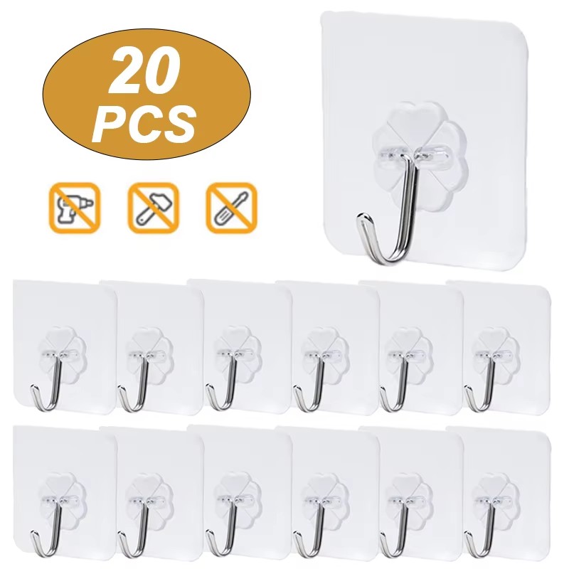 20/10/5 pçs ganchos de parede transparentes cabides autoadesivos porta cabides de parede ganchos para saco chave cozinha acessórios do banheiro