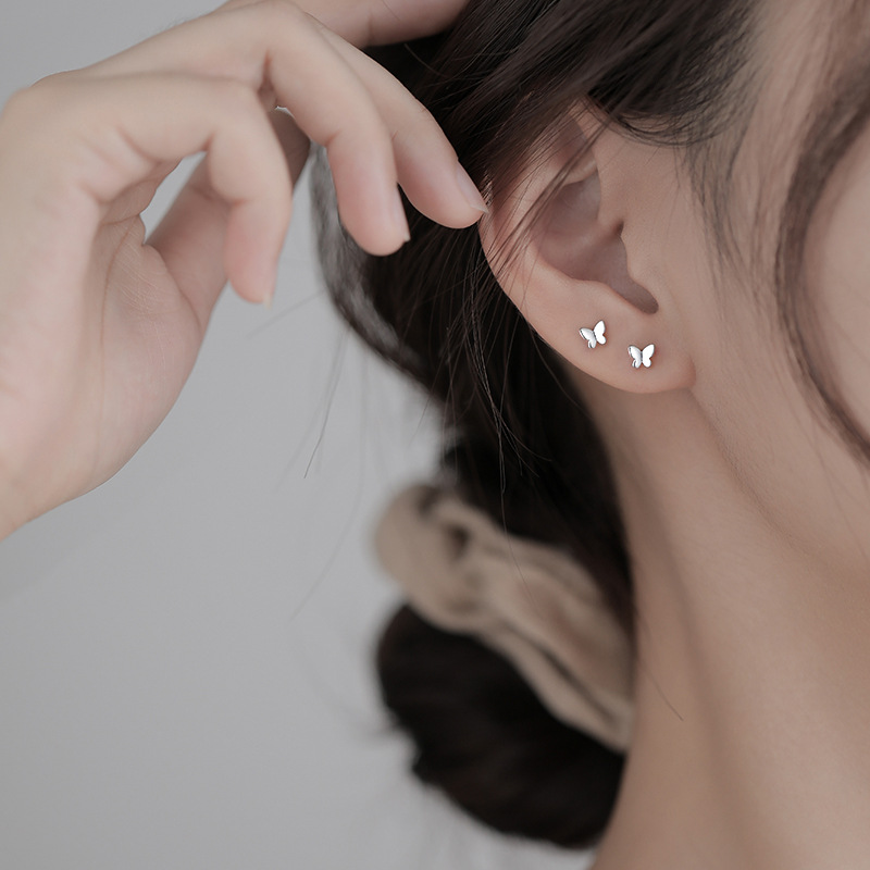 925 prata esterlina bonito mini borboleta pequenos brincos crianças menina simples romântico piercing jóias acessórios