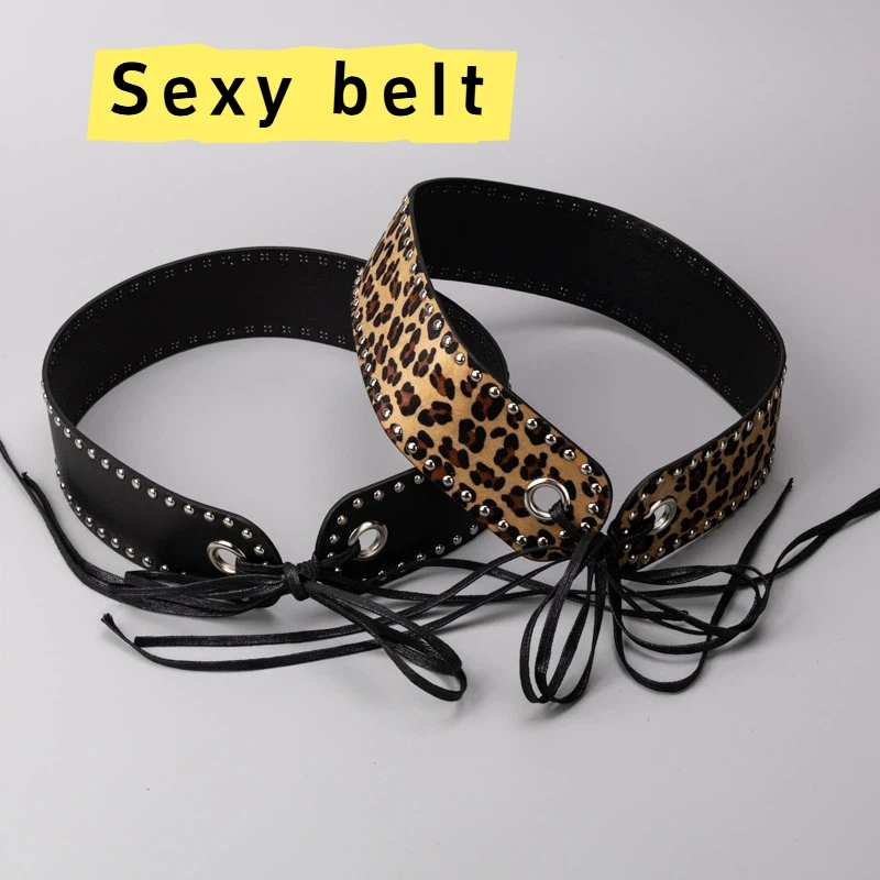 Leopard Print Women's Wide Waistband Tassel Waist Belt Versatile Punk Style Rivet Waist Belt Y2k Belt Women's Accessories 2026