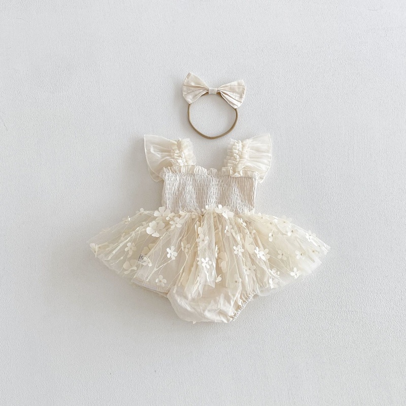 Macacão de Renda com Flores para Meninas de 3 Meses a 2 Anos, Estilo Princesa, Romper Doce, Roupa de Bebê para Festa de Aniversário, Verão 2026