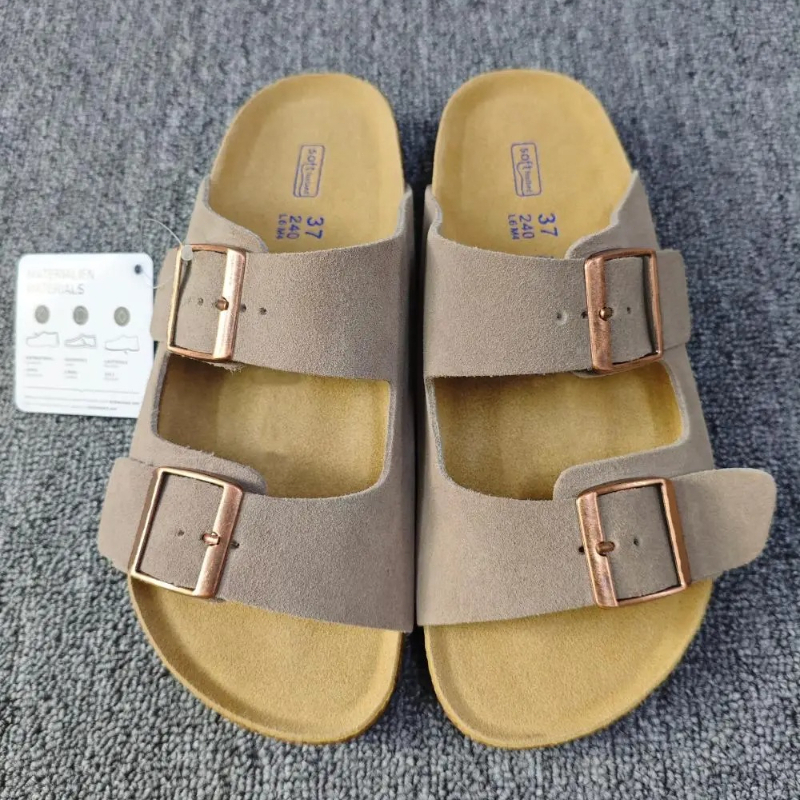 Sandales plates de plage unisexes style vintage Y2K à double boucle avec semelle intérieure en liège – Confort décontracté pour l'été