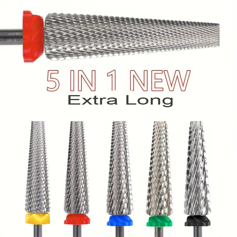 5-in-1 extra langes Nagelbohrer-Set aus Wolframkarbid, Sicherheits-Nagelstudio-Zubehör, effiziente Entfernung von Gel-Nagellack und Acryl N