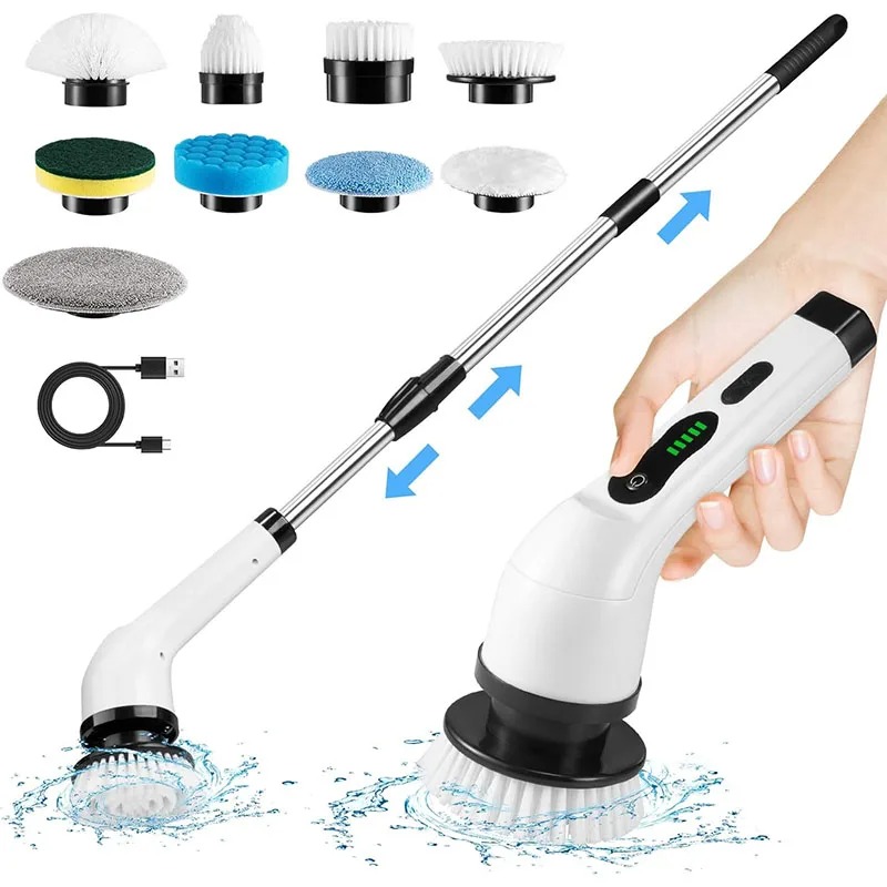 Cepillo de limpieza eléctrico multifuncional, fregadora giratoria eléctrica inalámbrica, mopa para inodoro, herramienta de limpieza portátil para cocina/baño