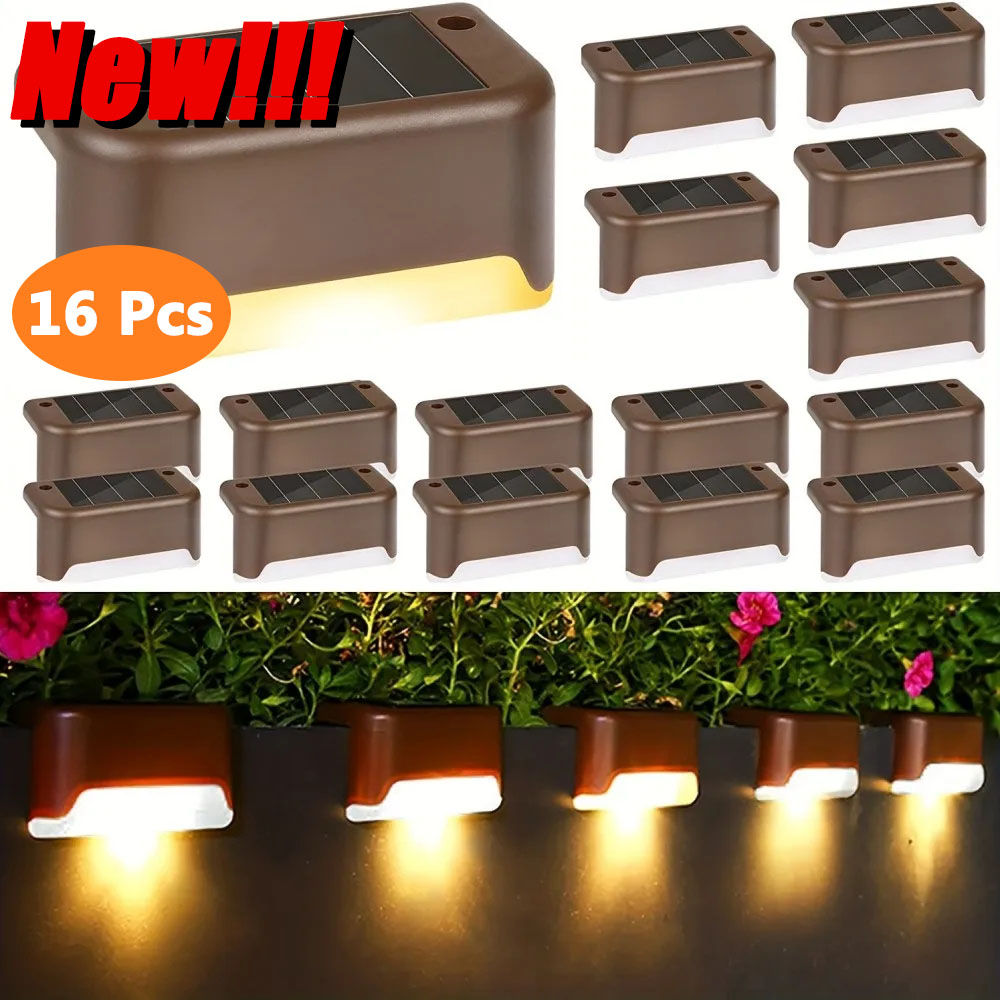 Paquete de 4/16 lámparas de luz LED solares para escaleras, pasaje impermeable, barandilla para patio, luz nocturna para bordes de jardín al aire libre, terraza