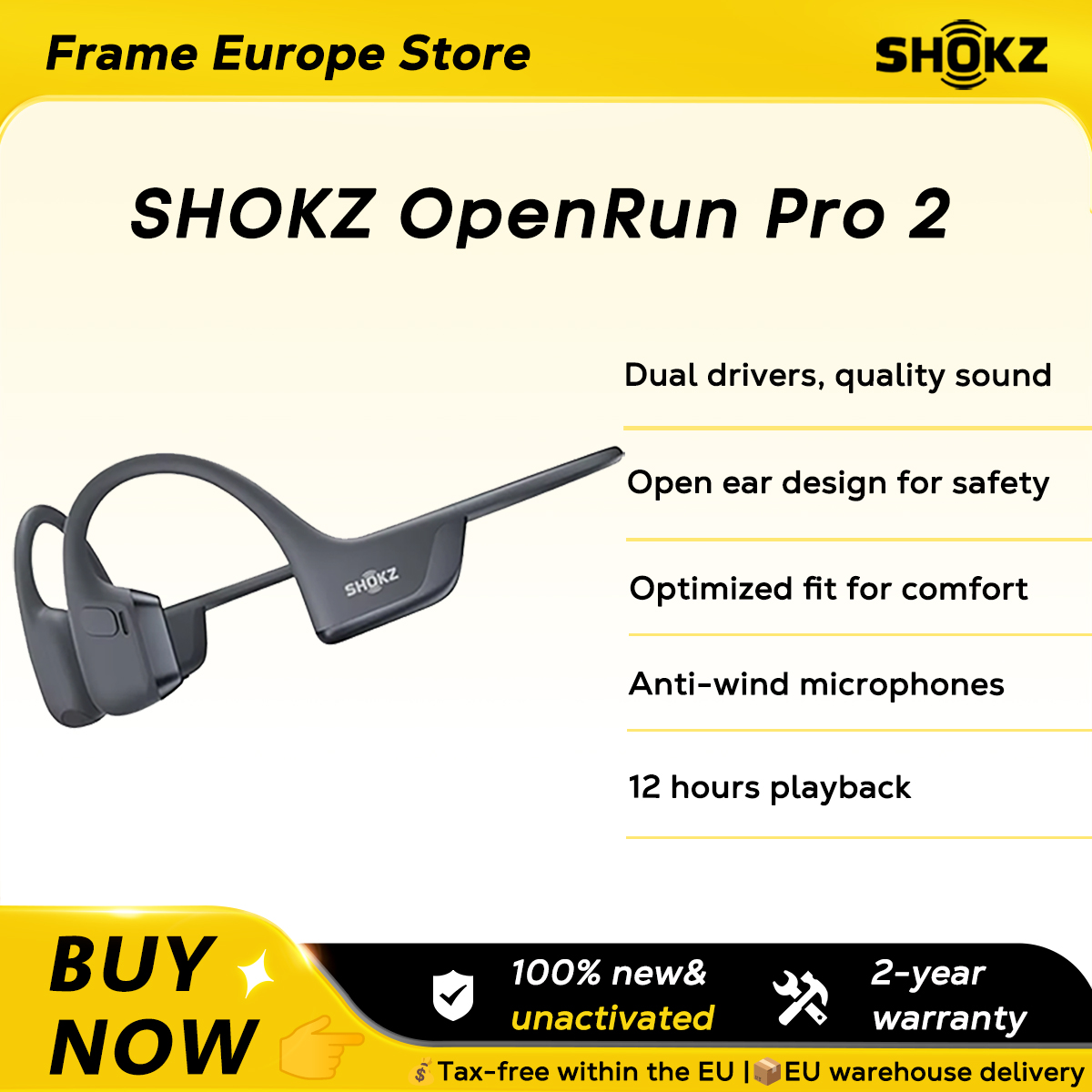 Nuove Cuffie Sportive Musicali SHOKZ OpenRun Pro 2 S820 a Conduzione Ossea, Wireless Bluetooth 5.3, Impermeabili IP55, Batteria da 12h