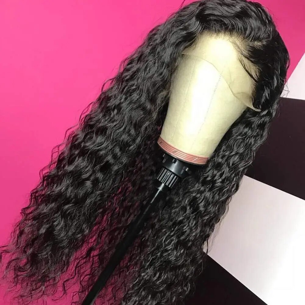 Perruque Lace Front Wig synthétique bouclée longue noire 13*3, perruque longue ondulée avec cheveux de bébé en Fiber résistante à la chaleur sans colle pour femmes noires
