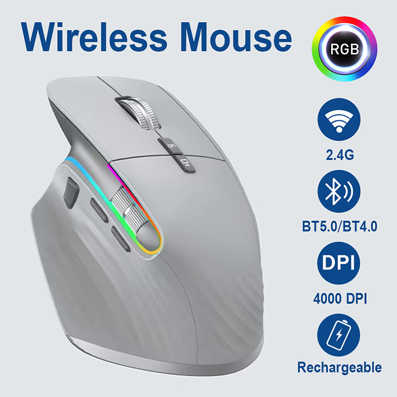 Ratón inalámbrico 2,4G, Bluetooth, RGB, recargable, diseño ergonómico, ratón de ordenador para juegos de ordenador y oficina