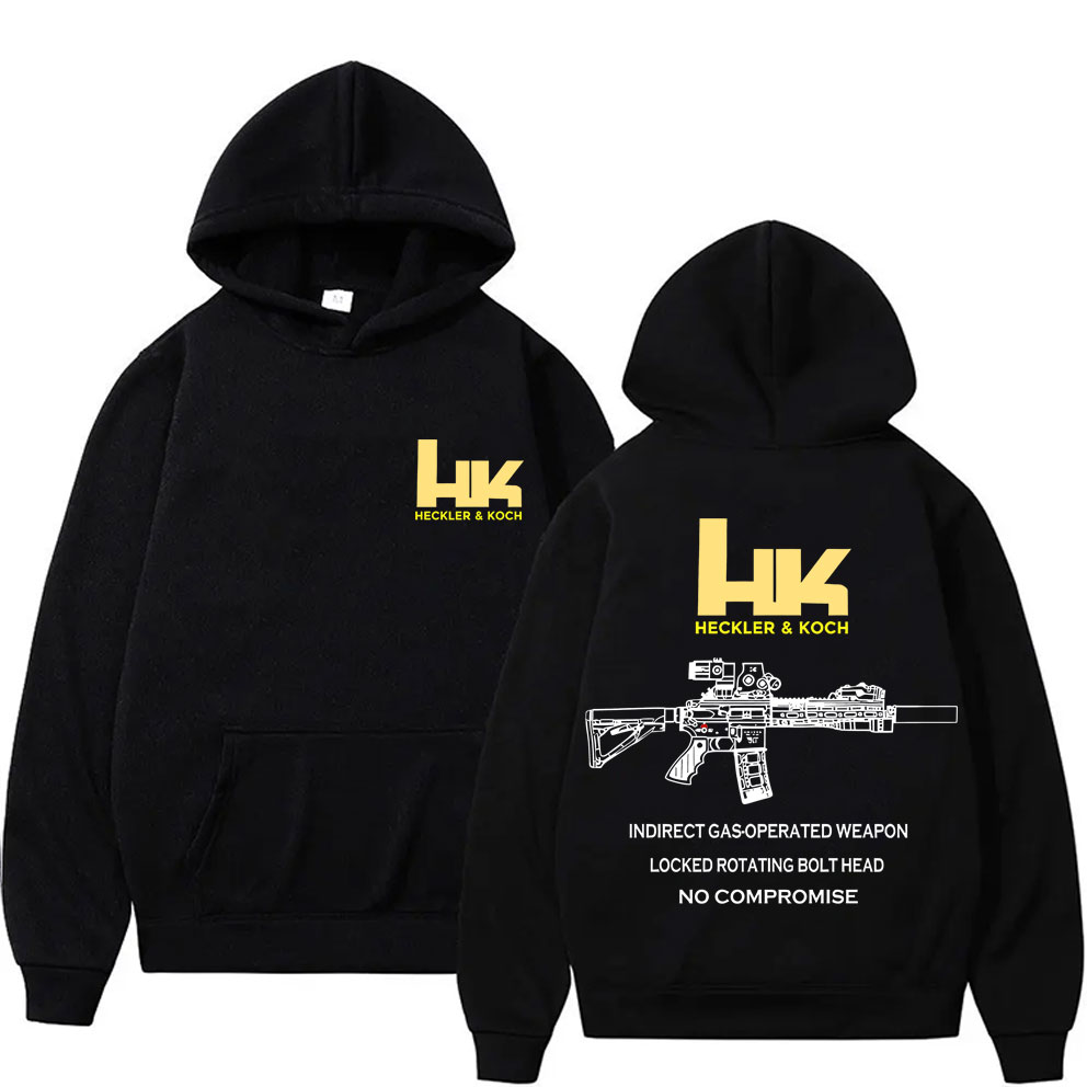 Felpa con Cappuccio Heckler & Koch HK Design M4, Moda Retrò Casual da Uomo, Streetwear Caldo per Autunno e Inverno