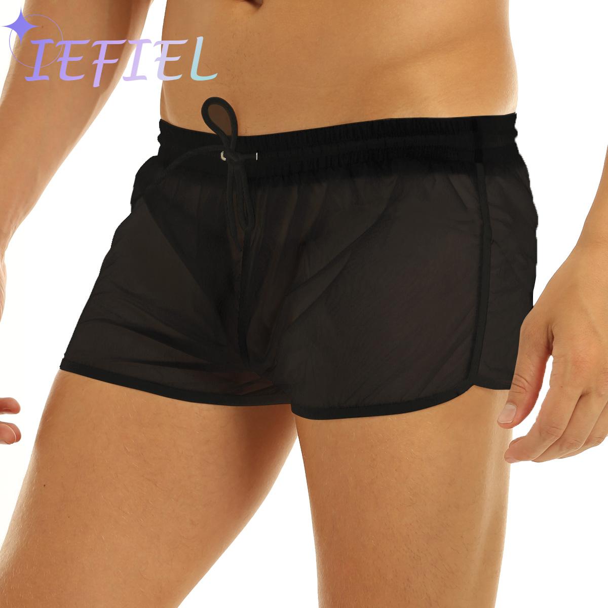 Herren weiche durchsichtige Badehose durchsichtige Kordel zug schwimmende Boxer Strands horts Höschen Badeanzüge mit Tasche
