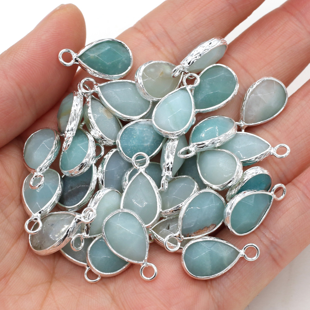 2 colgantes de amazonitas azules facetadas con forma de gota de agua Natural para fabricación de joyería, accesorios para collar y pendientes DIY